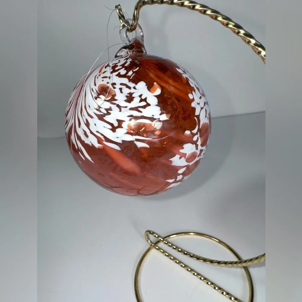 Large Speckled Orange & white Hand Blown Glass Ball Ornament